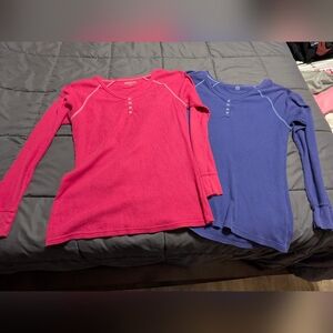 Magellan Women's (Set Of 2) Blue And Pink Henley/Waffle Long Sleeve Top Size XL